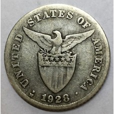 UNITED STATES OF AMERICA AND THE PHILIPPINES 1928 . TWENTY 20 CENTAVOS COIN . ERROR . MULE